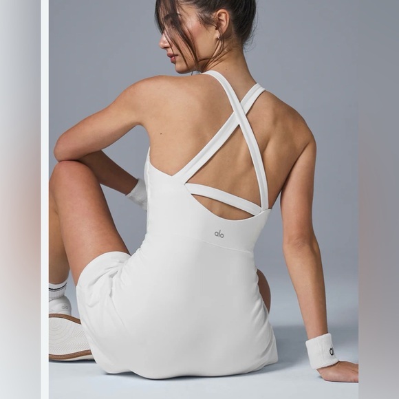 Alo Yoga AloSoft Backspin Dress In White - Picture 2 of 7